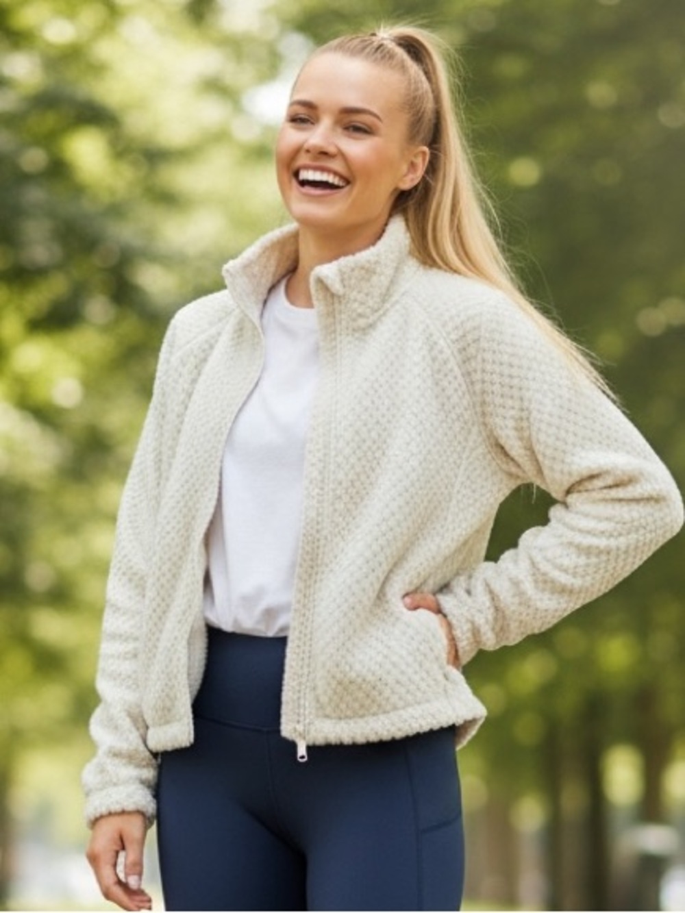 CALVIN KLEIN Women’s Large Gray White Fuzzy Fleece Jacket